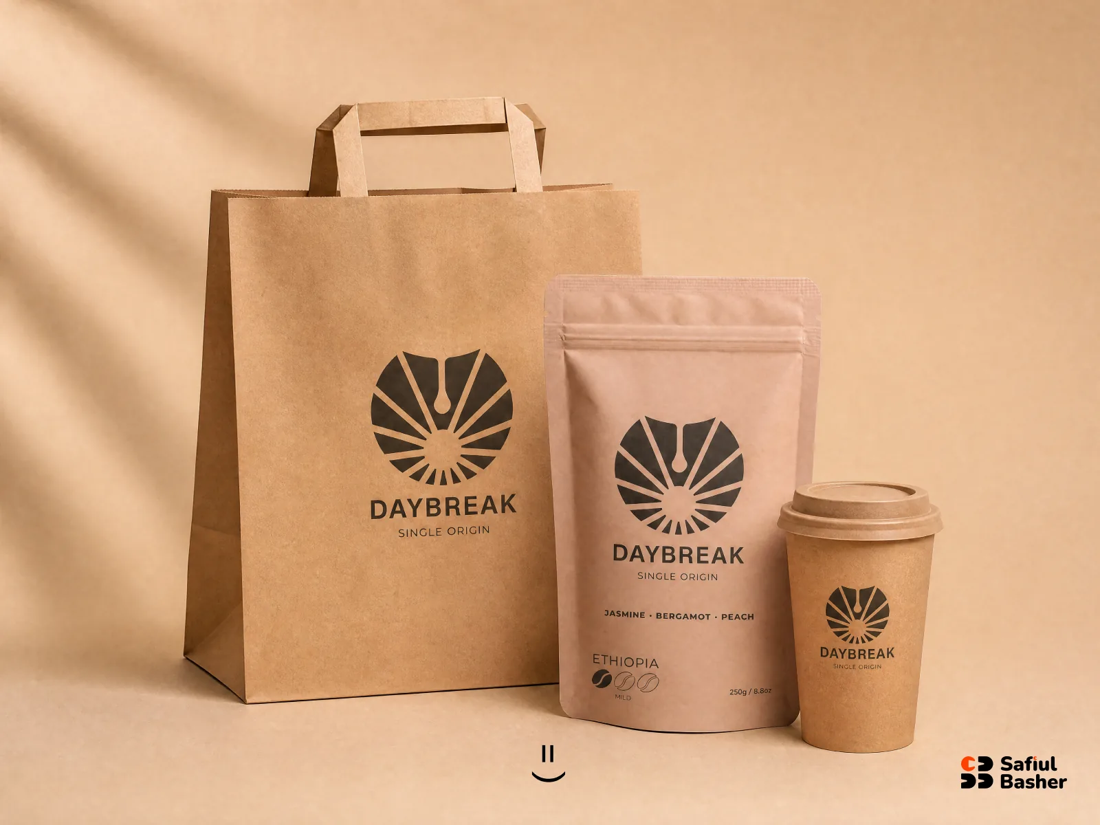 Daybreak — brand takeaway packaging mockup